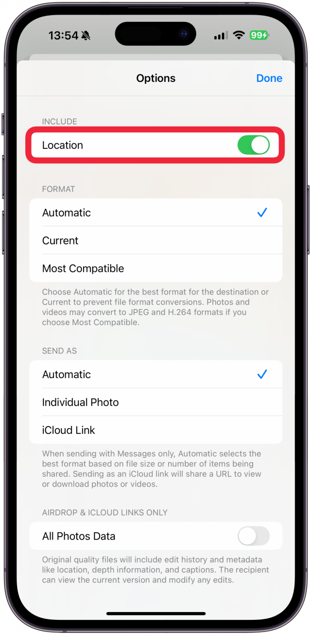 Next, make sure Location is toggled off at the top.