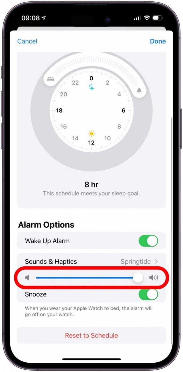 Next, you can drag the volume slider to change the loudness of the alarm and the intensity of the vibrations.