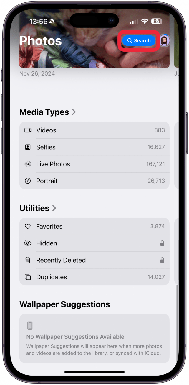 Tap Search or the magnifying glass icon in the top-right of your screen to search your camera roll by name, location, caption, or even just a date, or a combination of search terms. 