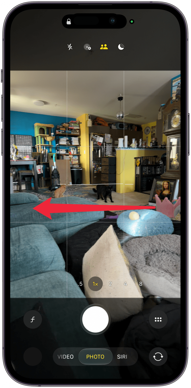 Swipe left to switch from the default Photo mode to Siri mode.