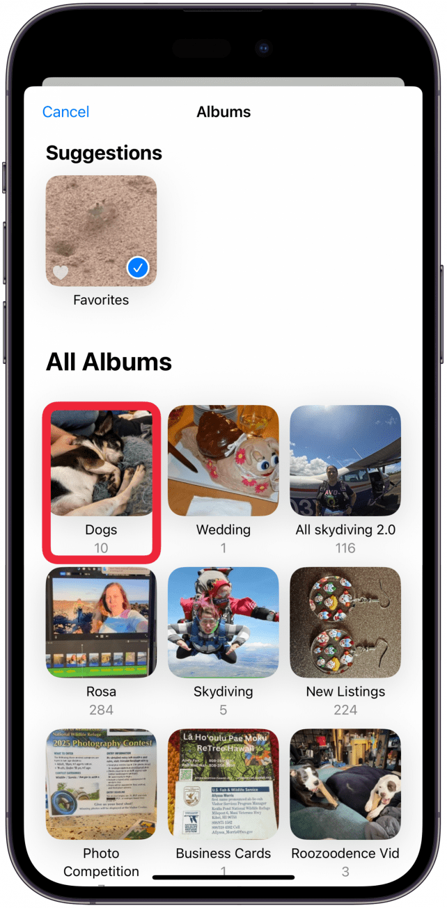 Scroll through your albums and select the one you want.