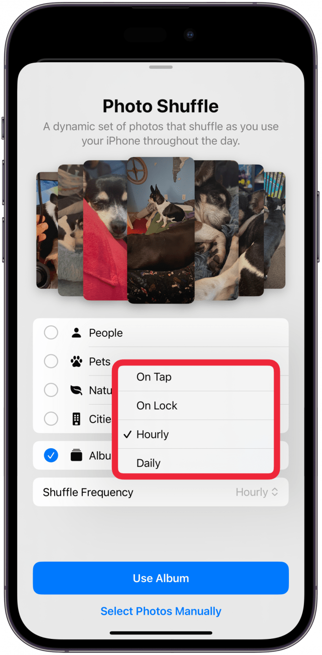 Choose between On Tap, On Lock, Hourly, and Daily.