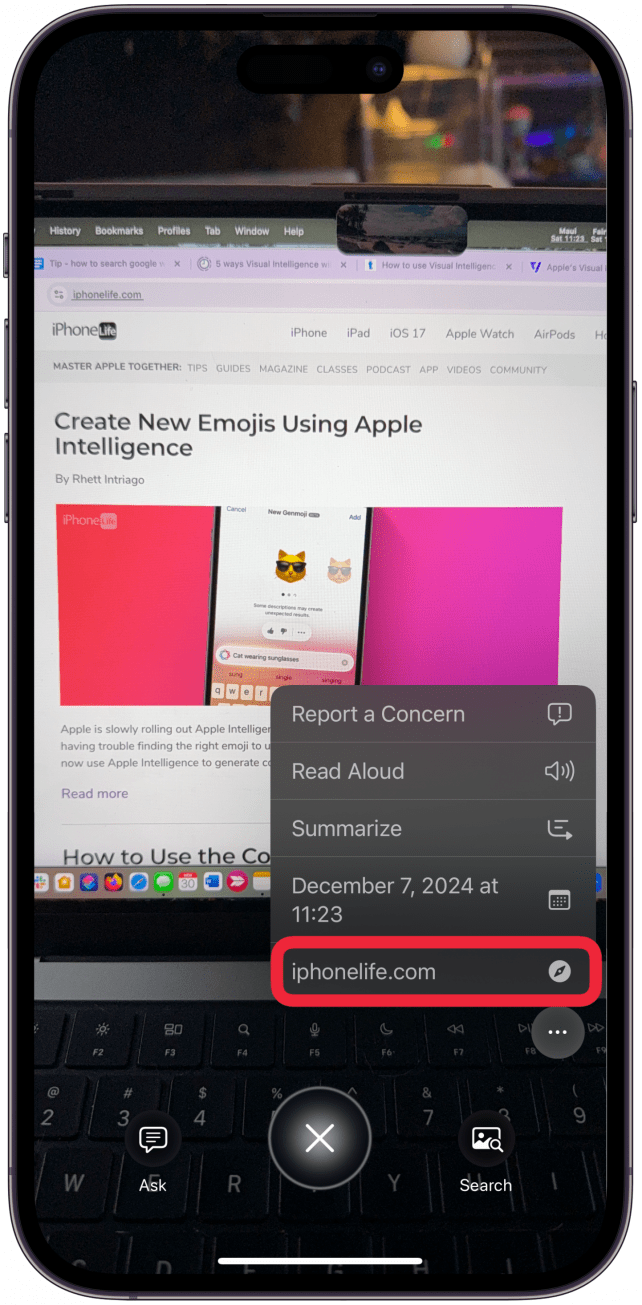 If there is a URL in the image, it will be identified and you can tap on it to go straight to the website.