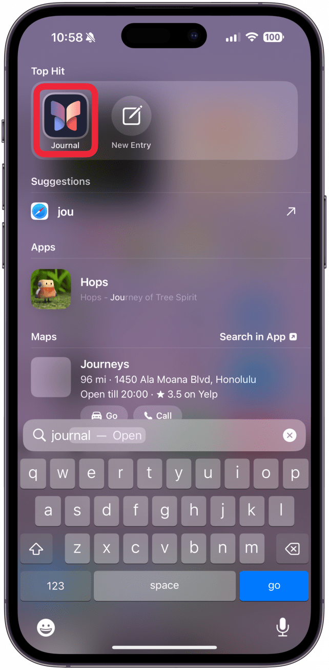 On your iPhone, open the Journal app.