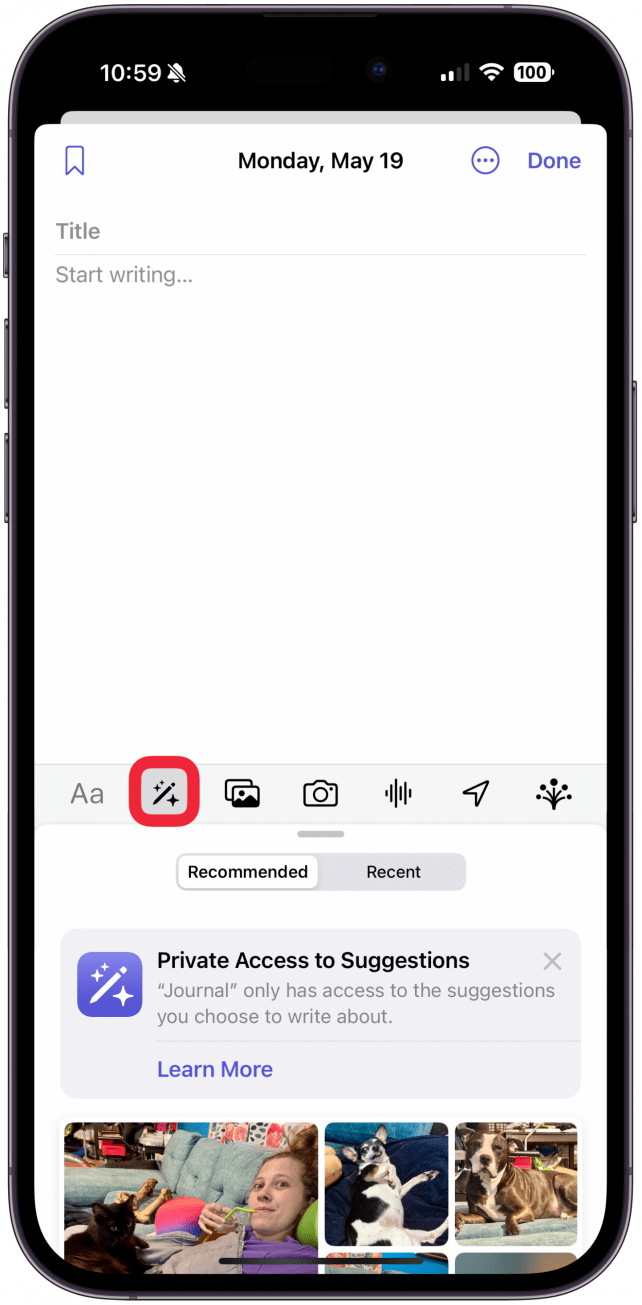 If you want to add a prompt after you've started your entry, tap the Magic Wand.