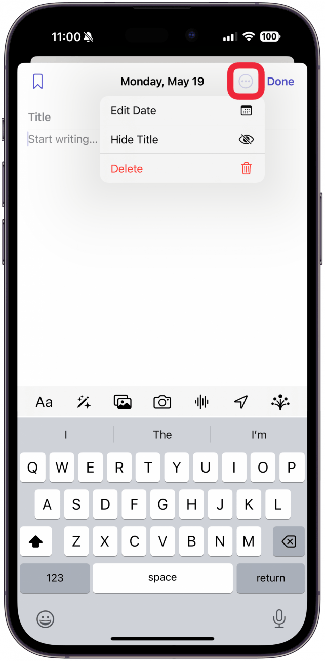 You can edit the date by tapping the More menu (three dots button).
