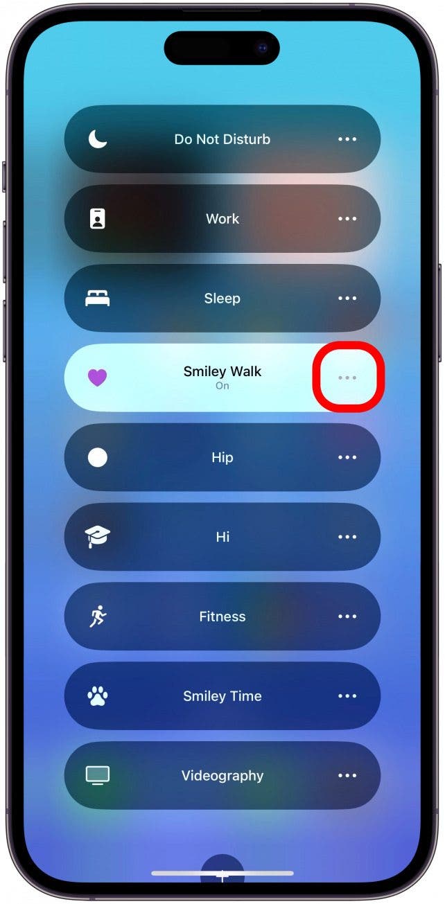 Tap the More menu (three dots) to open that Focus mode’s settings.