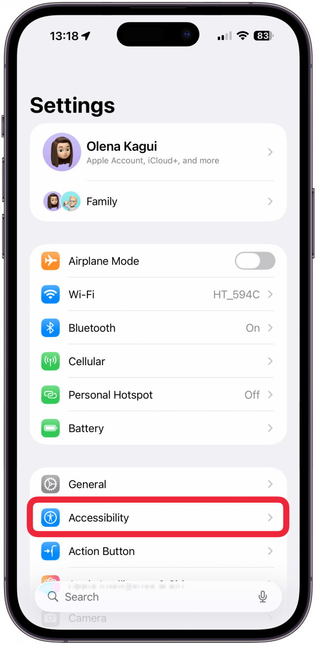 Scroll down and tap Accessibility.