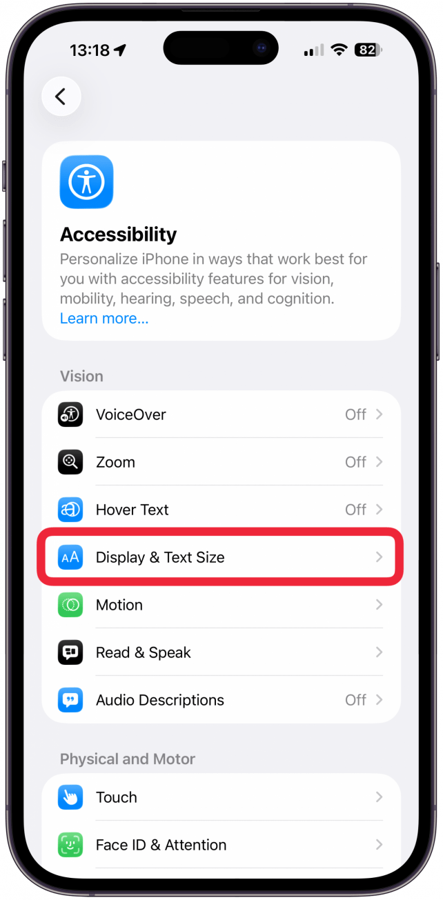 Tap Display & Text Size.