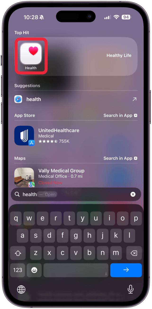 Open the Health app on your iPhone.