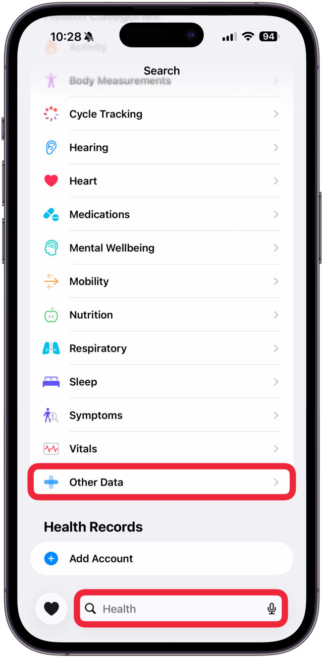 Scroll down to Other Data, or use the search bar to search for Time in Daylight.