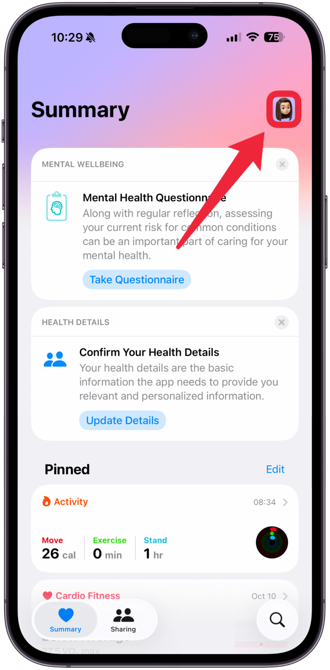 Tap your Profile icon in the top right corner.