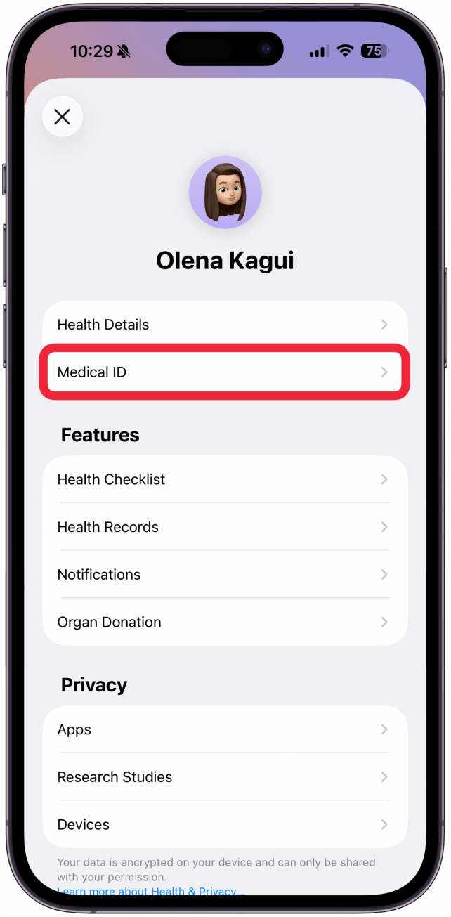Select Medical ID.