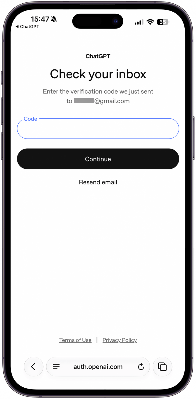 A verification code will be sent to the email address that matches your account, it will show that email address on the screen. If you don't see the email after a few moments, tap Resend email.
