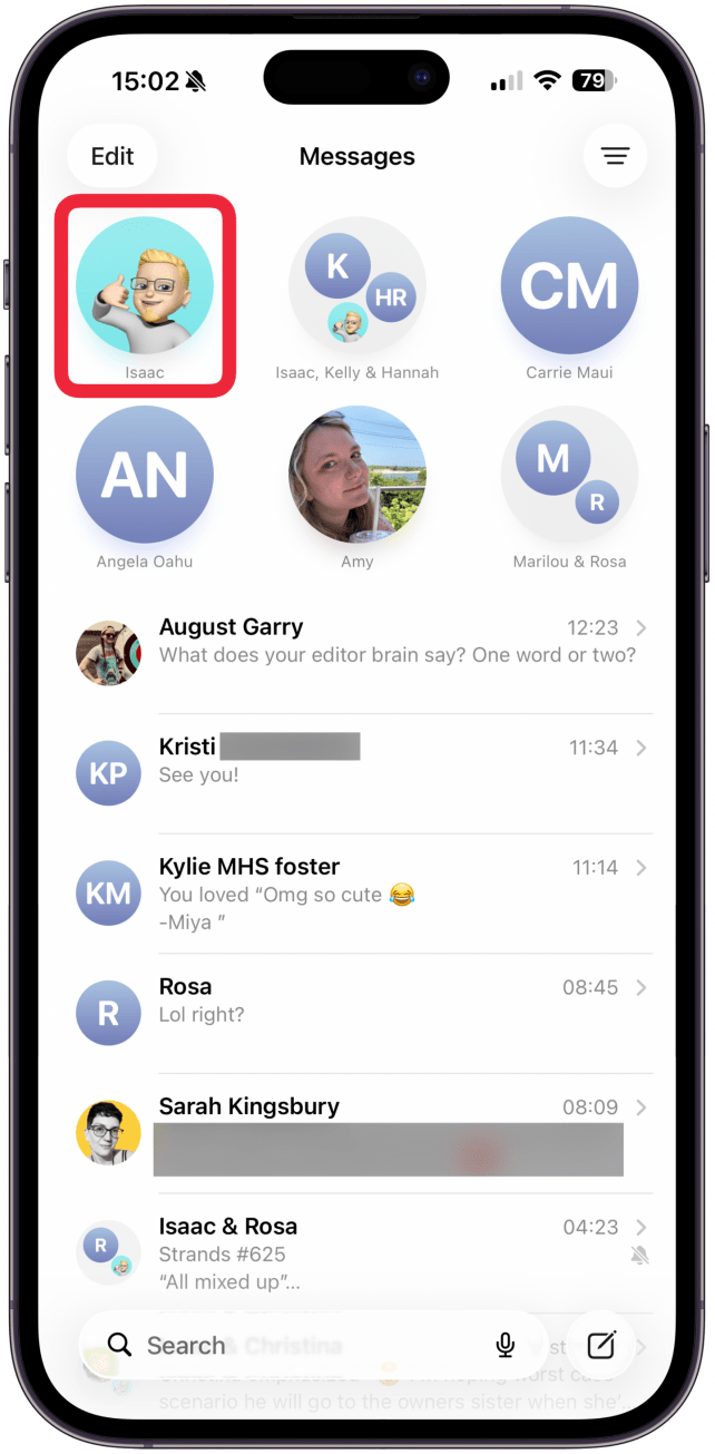 Tap the messages thread where you want to see shared wth you.