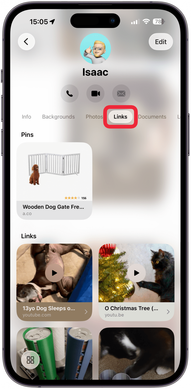 If you tap Links, you will see all mutually shared links.