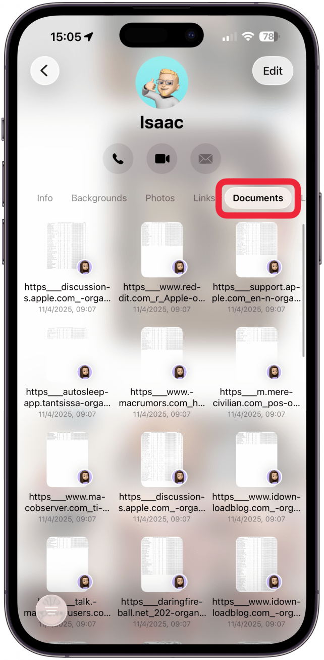 If you tap Documents, you will see all mutually shared links.