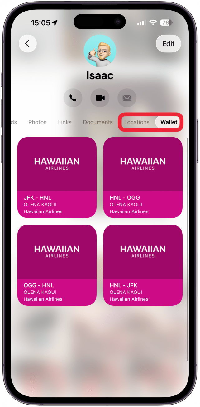 You can even see mutually shared Locations and Wallet content like shared airline tickets.