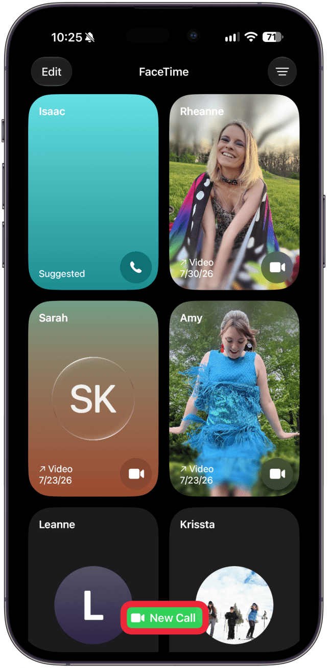 Tap New Call at the bottom of the screen.