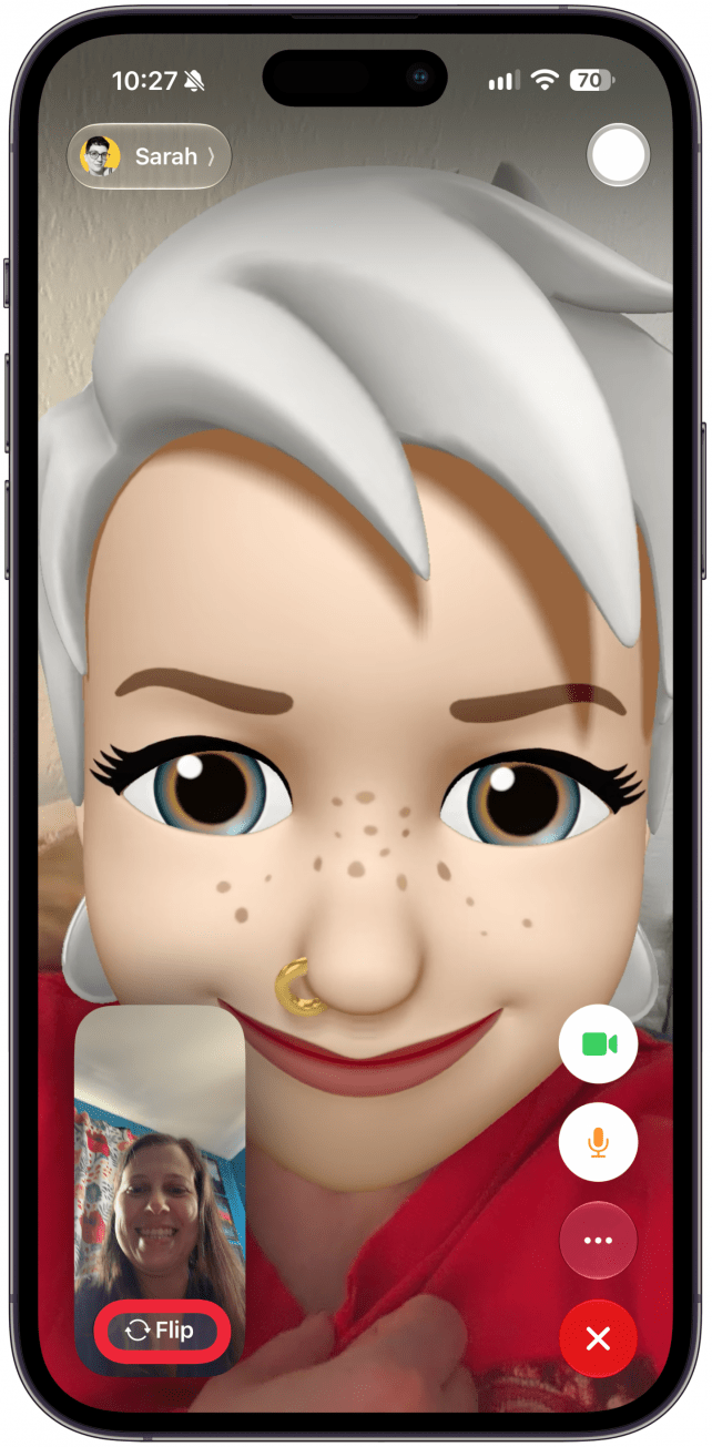 Tap the Flip icon at the bottom of the window showing your front camera.