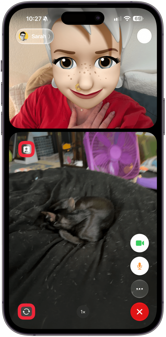 You can then tap the profile icon in the top left of your window again to show both cameras again. Or tap the flip icon at the bottom left of your screen to only show your front camera.