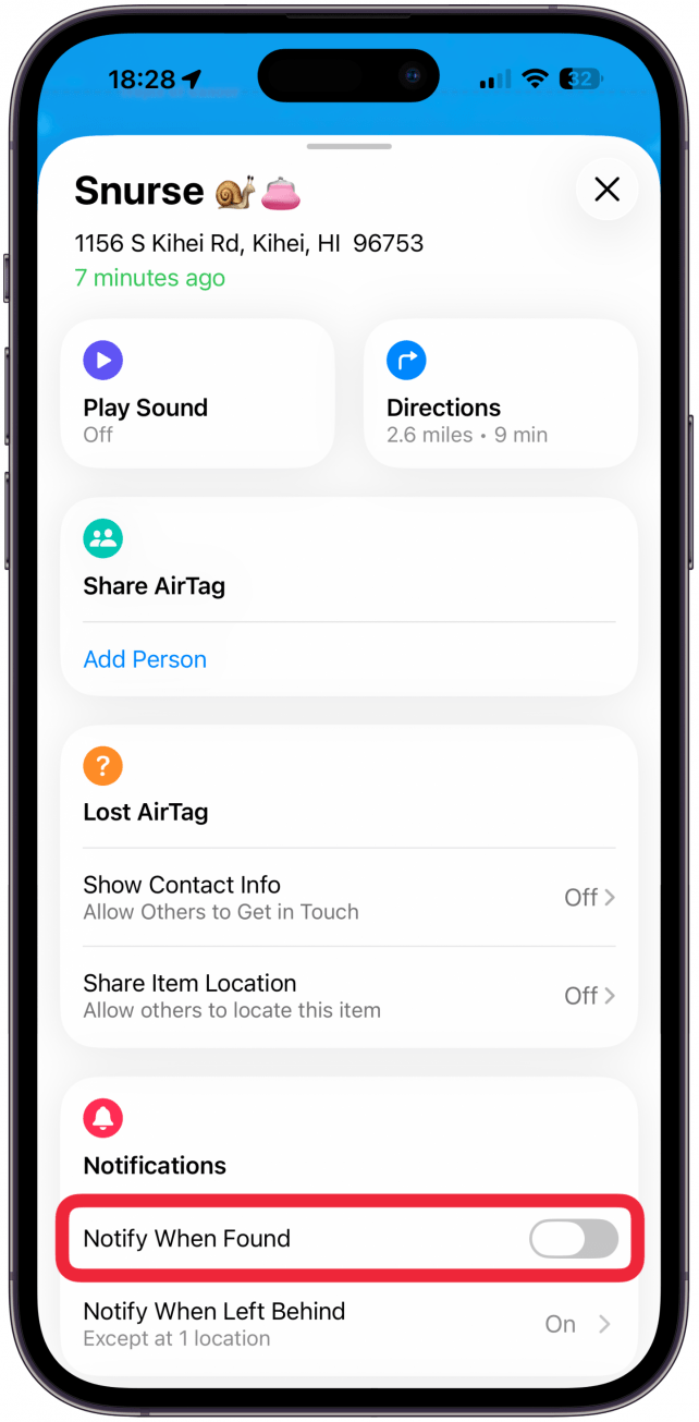 Under Notifications tap Notify When Found so that you will get a notification when the location is updated.