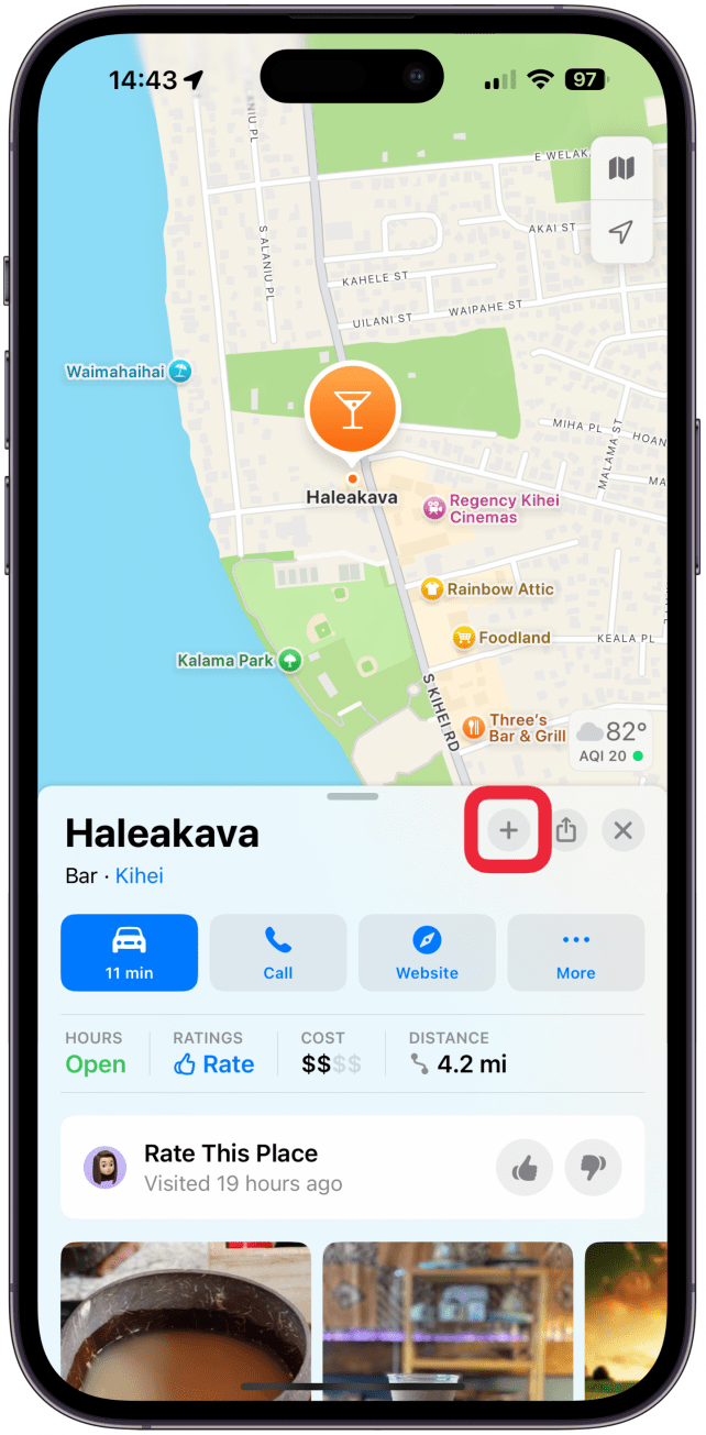 Drop a pin or navigate to an existing location, then tap the plus icon to add the spot to your saved places Library.