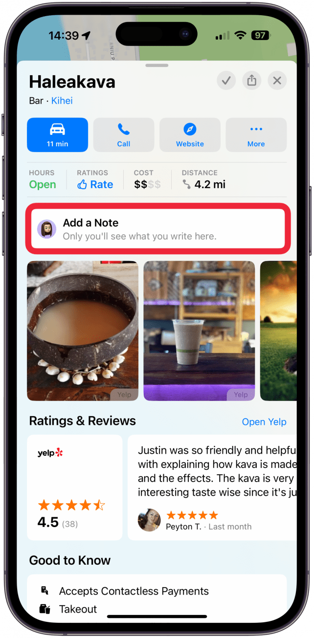 Swipe up to see more of your options, here you can tap on Add a Note.