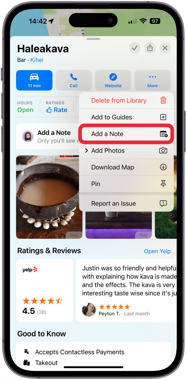 Here you can tap Add a Note.