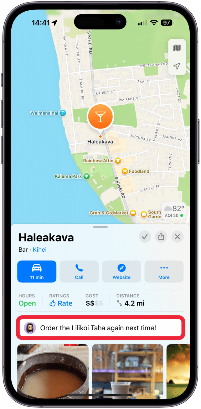 The note will appear under the event whenever you look at it on your Maps app, no one else will see your note, including the business, unless someone looks up the location using your phone and checks the note.