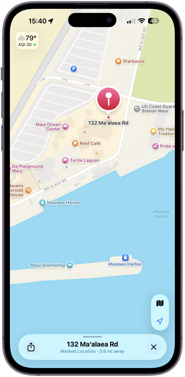 The pin of the location will now be visible in your Maps app. You can tap on it to get the option to share it.
