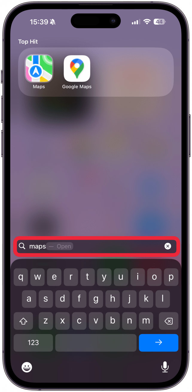 Navigate to a place on your iPhone where you can see the Maps app icon, like the results of a Spotlight Search.