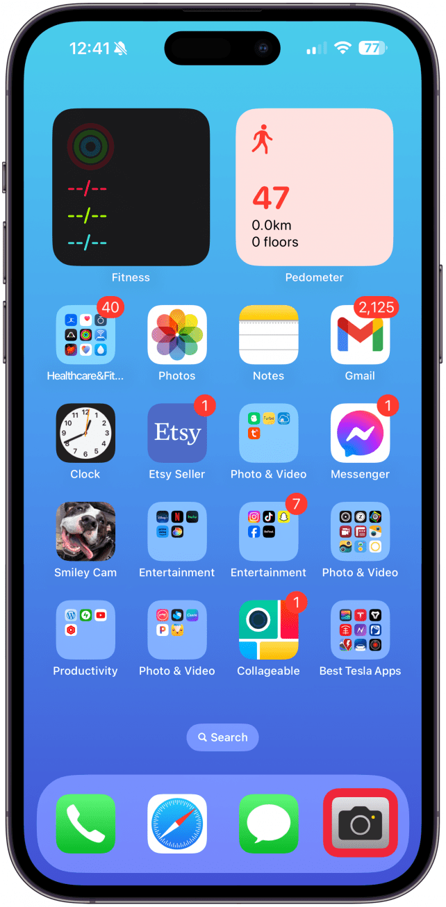 Tap and hold the Camera app.