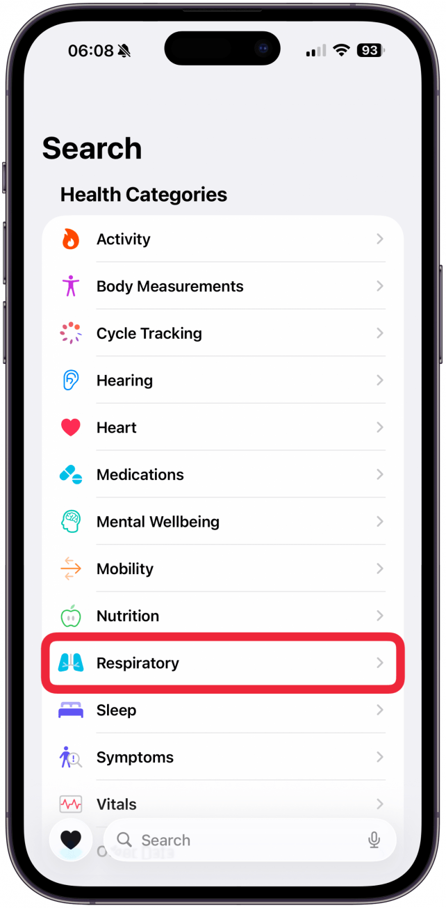 Scroll down if necessary and select Respiratory.