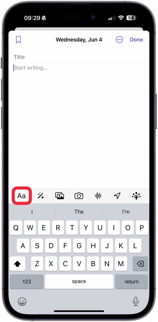 Here's where you'll write your text, tap the Aa icon to access your formatting settings.