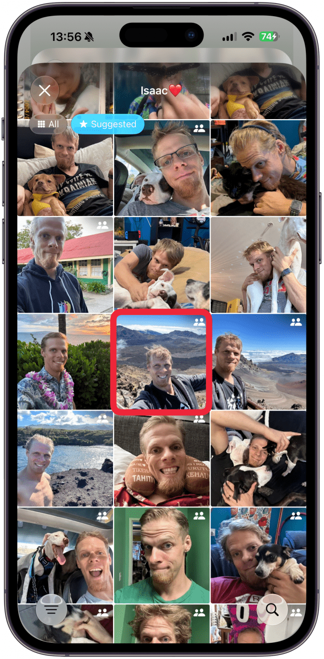 Tap on a photo to select it. Remember that the actual photo won't be used, AI will only use it as a reference to generate the person in the photo. If the person is holding a pet or an object, they will not be included.