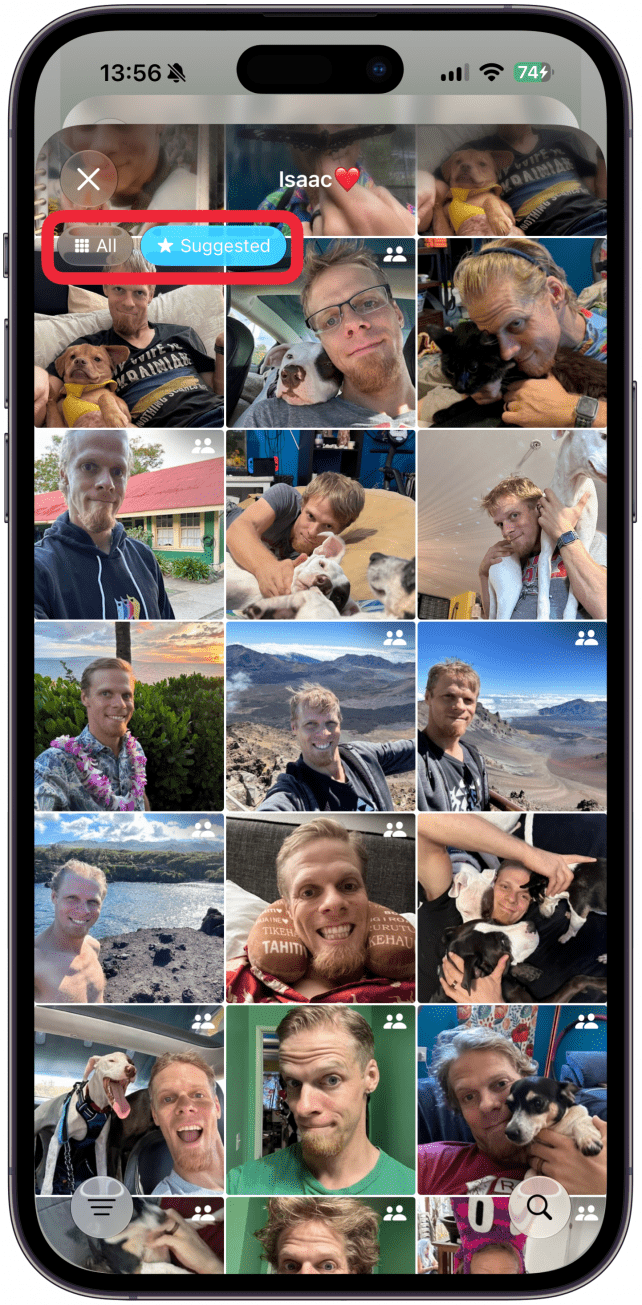 By default you will see suggested photos of this person. If you want to see more options, tall All at the top. I prefer to stay on Suggested because I have thousands of photos and I find it easier to navigate.