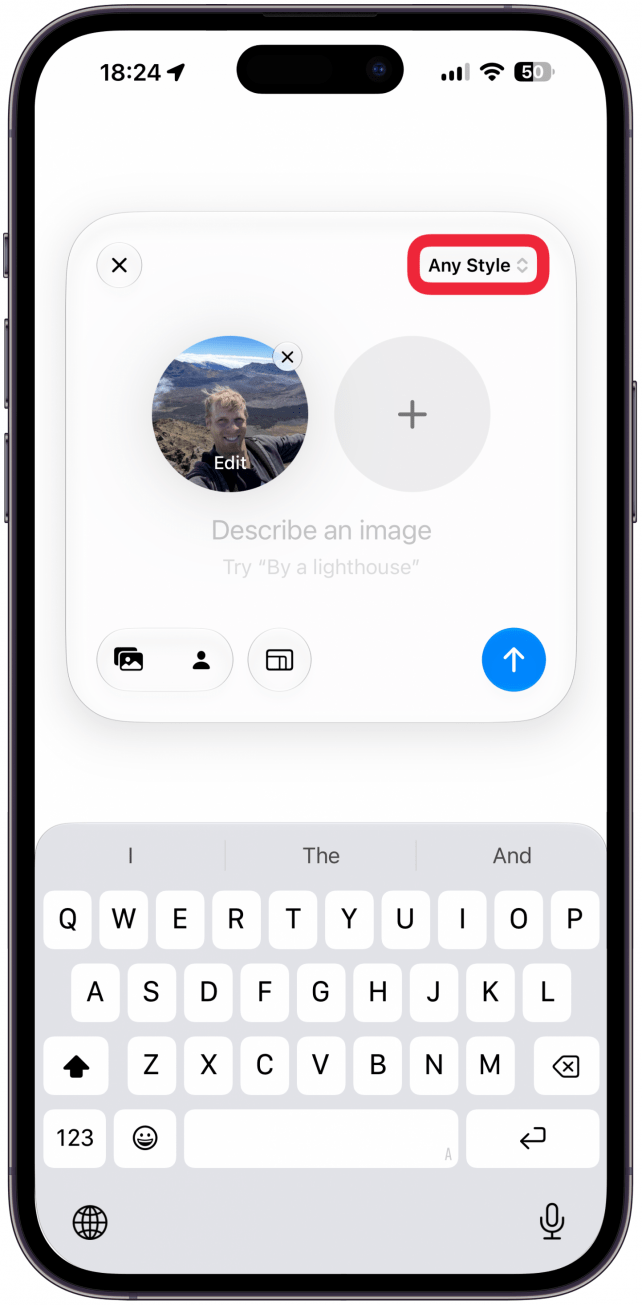 Now you can add another image by tapping the plus icon and following the same steps to find the photo you want. I will stick with just one. Tap the text on the dropdown menu in the top right corner.
