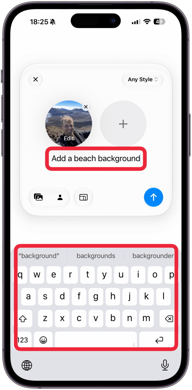 Now write a prompt, the more specific you are, the better the generated image will turn out. I will go with a simple and vague "add a beach background."