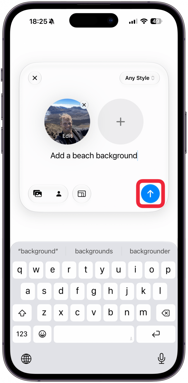 Tap the arrow up icon to generate the image.