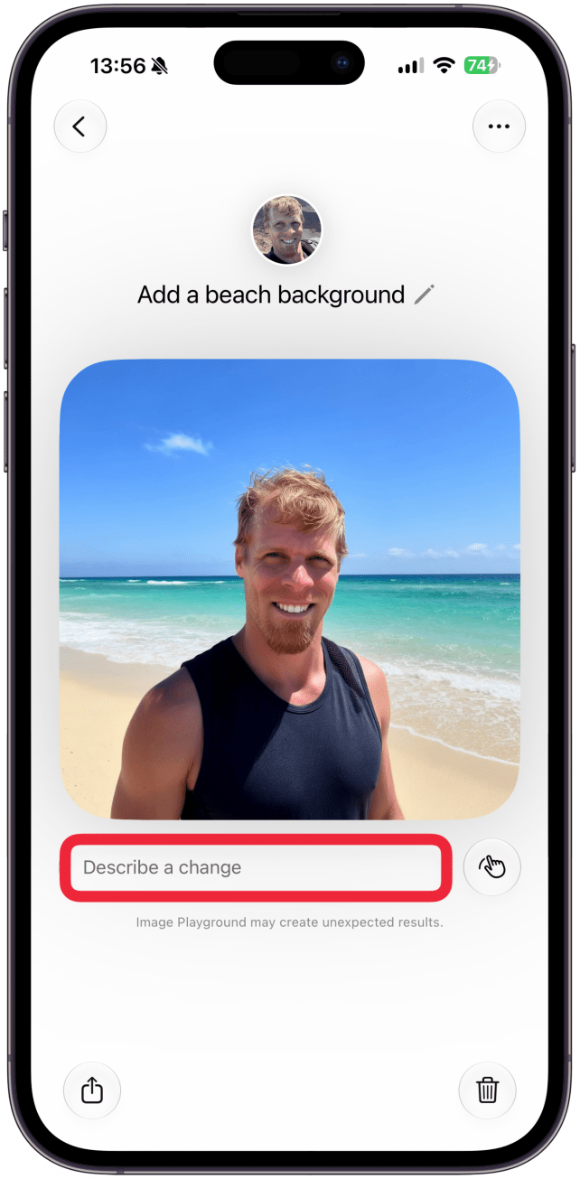 Once the image is generated, you'll be able to describe a change you want made to the image. I'll do, "add a dolphin jumping in the background."