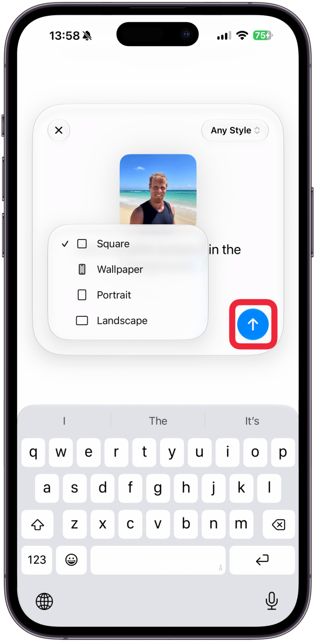 I won't change these to keep things simple. Once you are ready to re-generate the image, tap the arrow up icon.