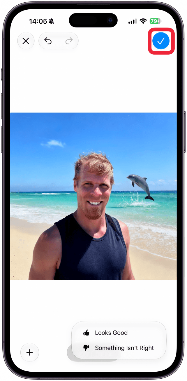 Tap the blue check mark to save the changes you made to the image.