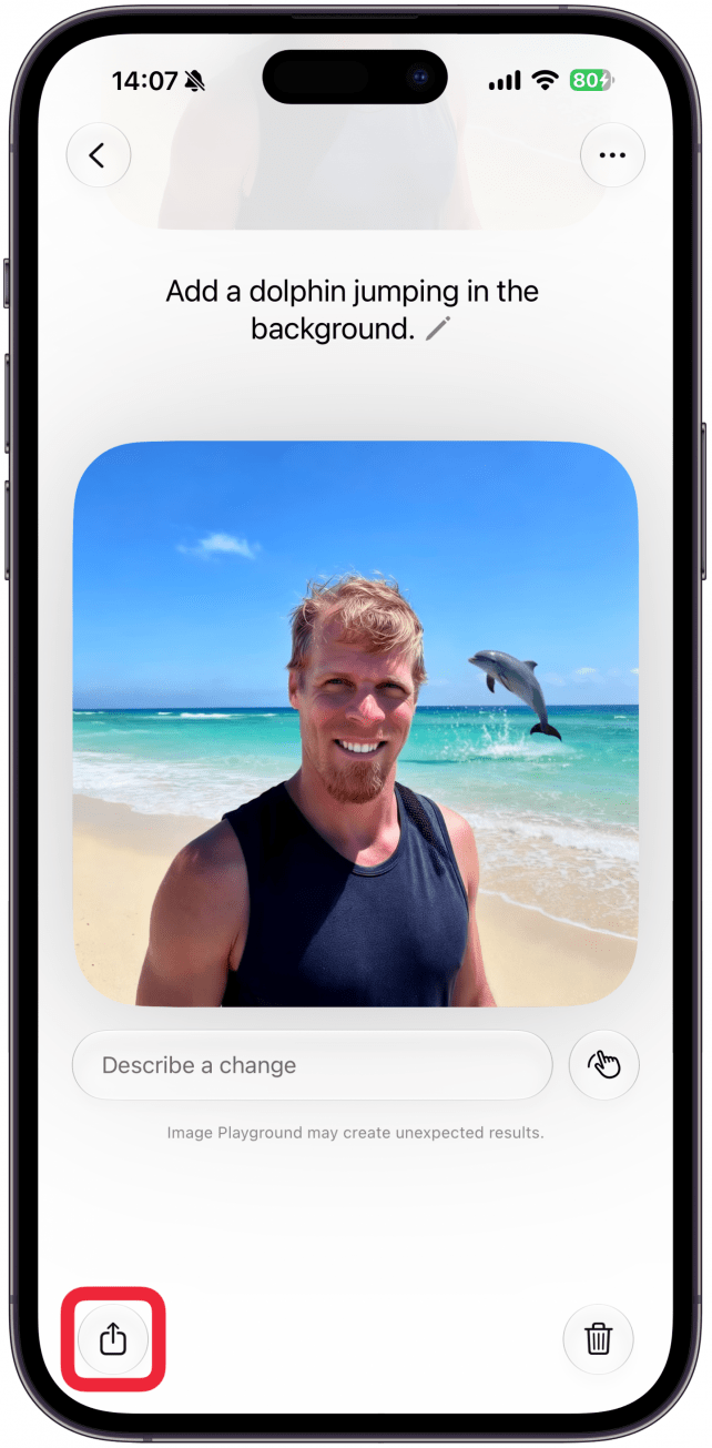 To share or save the image, tap the share icon in the bottom left corner.