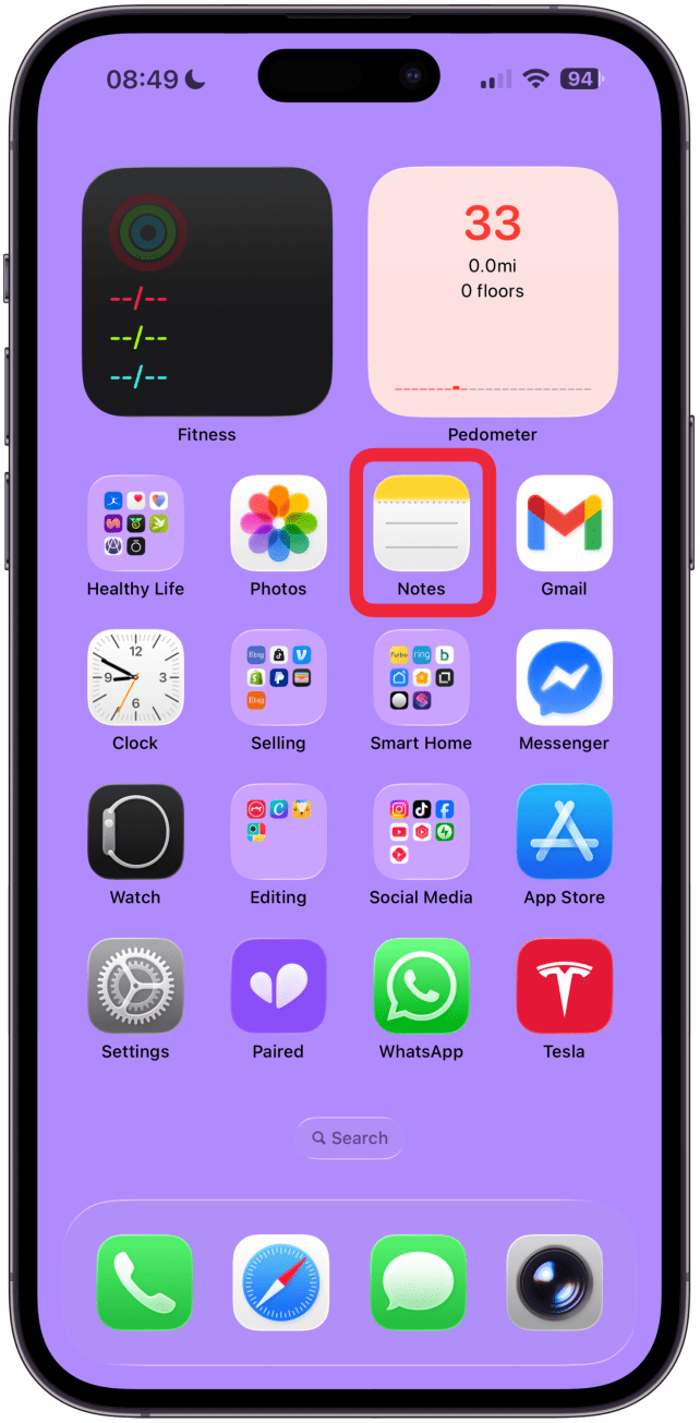 Alternatively, you need to first open the Notes app.