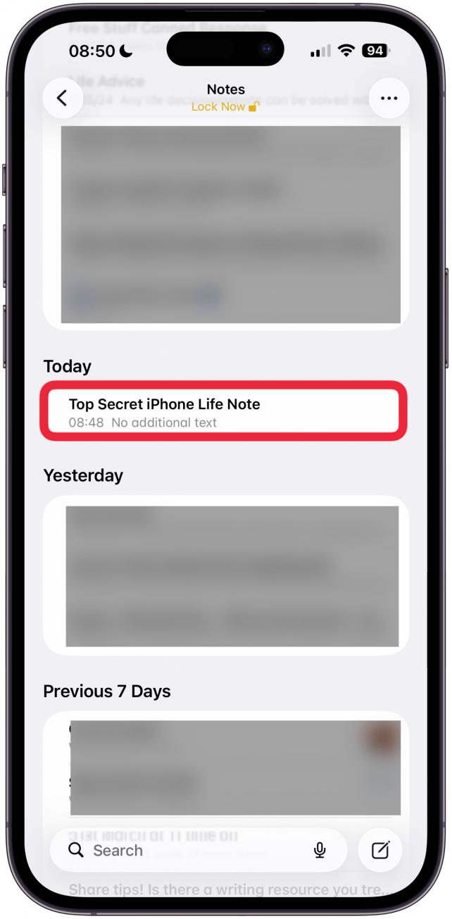 Find the note you want and tap to open it.