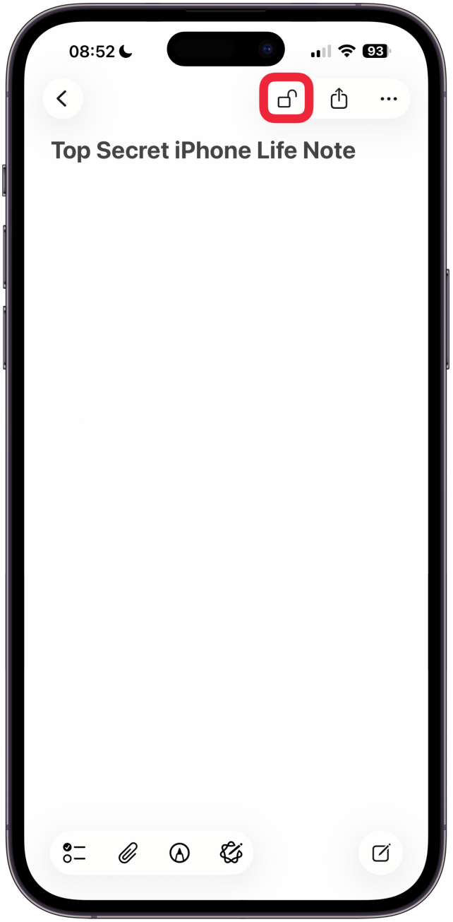 Tap the unlocked Lock icon at the top of the page to lock your note.