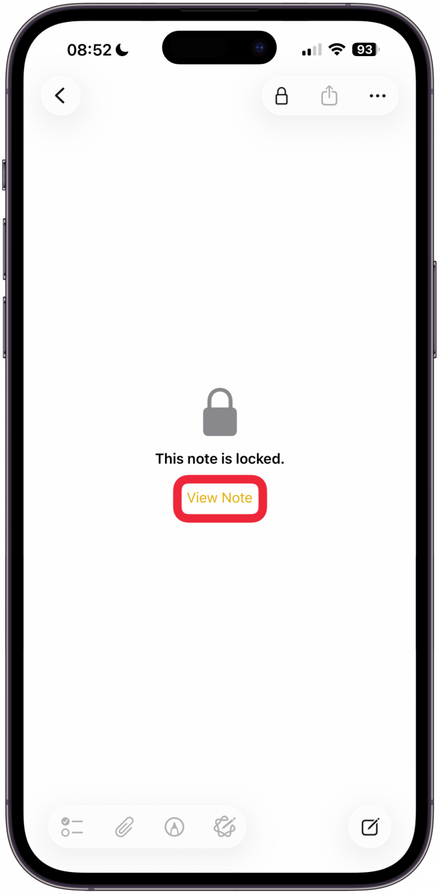 A lock will then be added to the note, and you'll need to tap View Note and unlock the note in order to view it from now on.