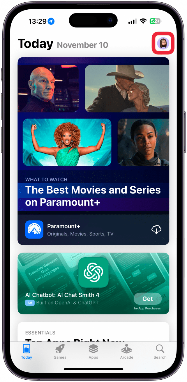 Tap on your profile icon in the top right corner.