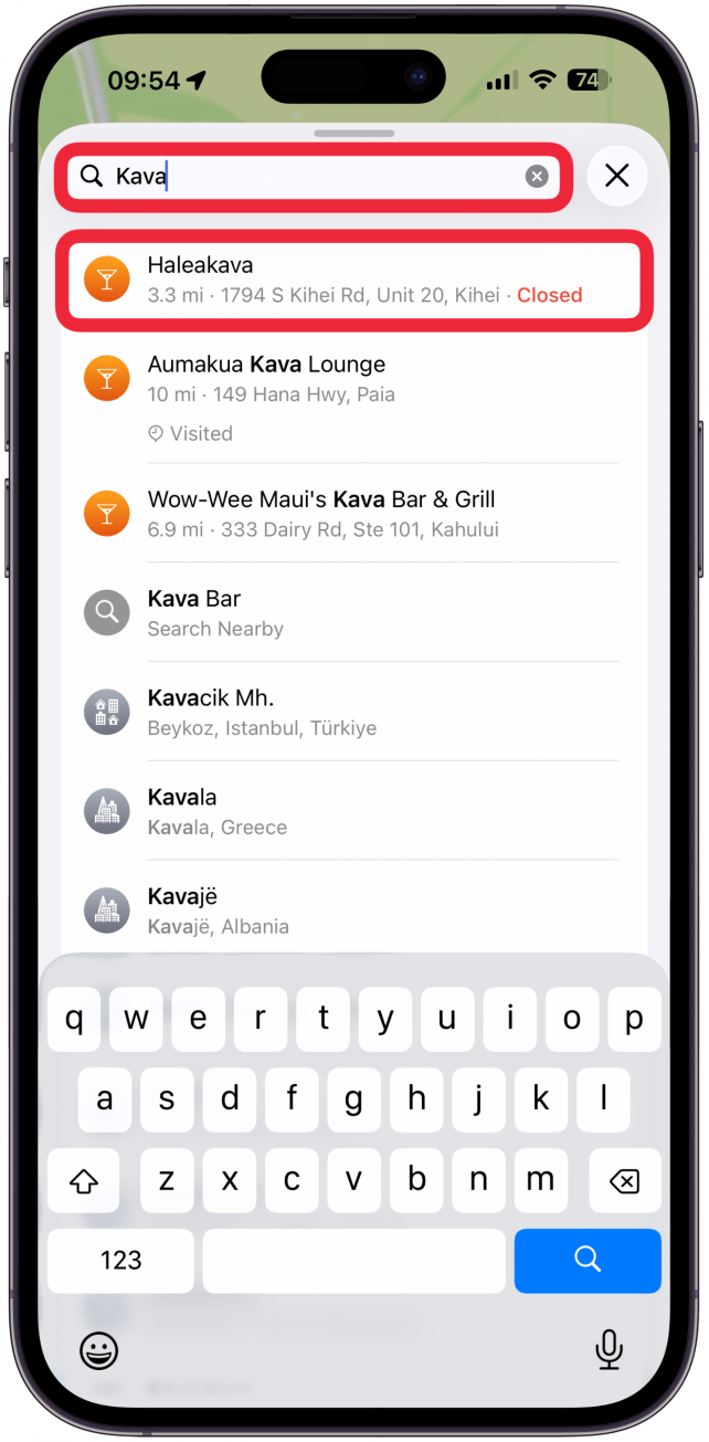 Enter your destination in the search field and tap on the one you wish to navigate to.